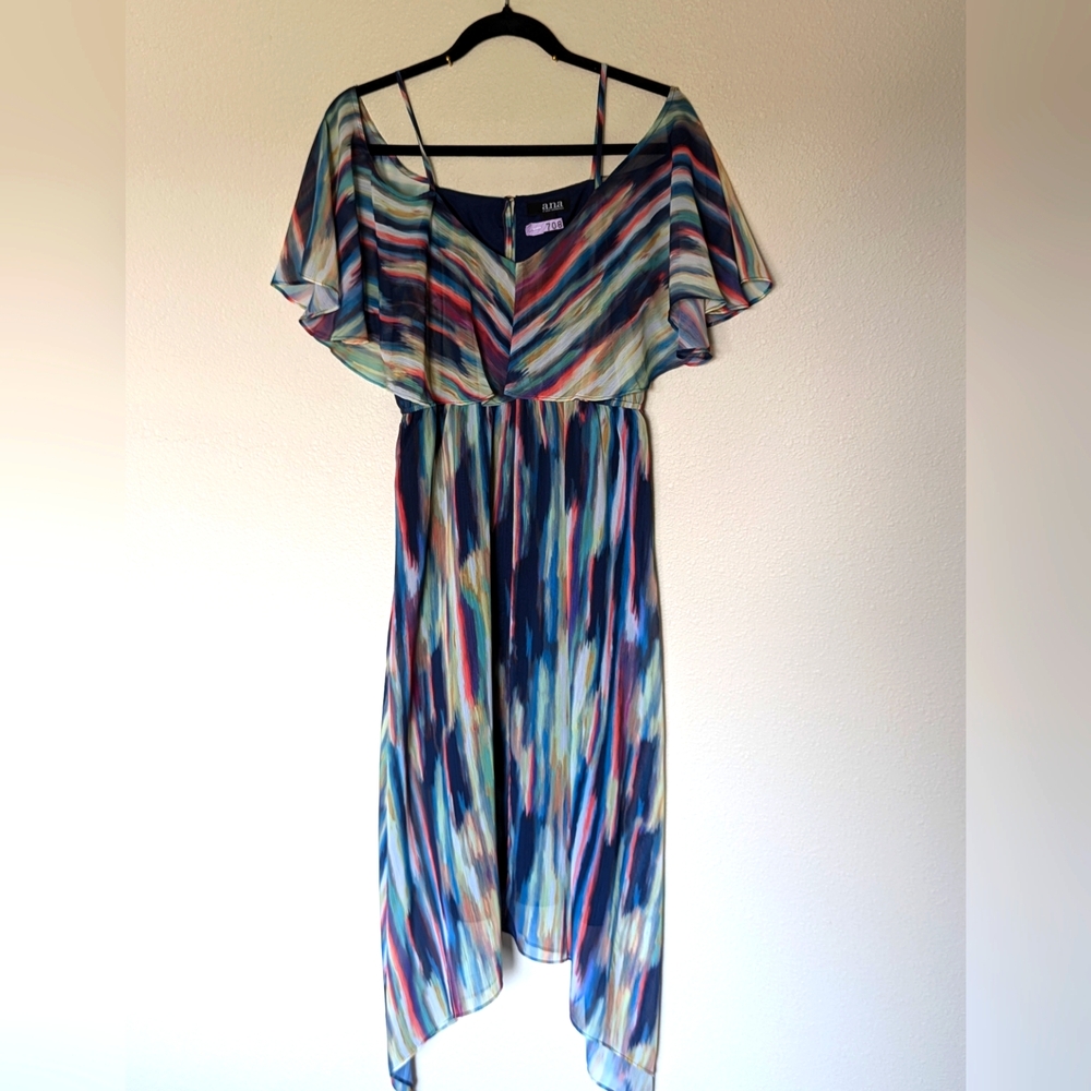 a.n.a. Multicolor Cold Shoulder  Summer Midi Dress Size S